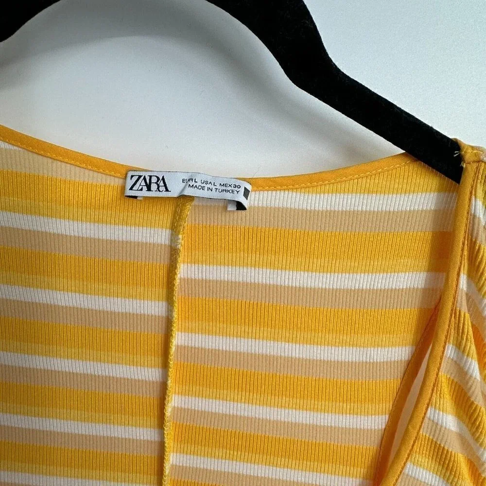 Zara Womens Dress Large Maxi Stretchy Yellow Striped Sleeveless Knit Summer